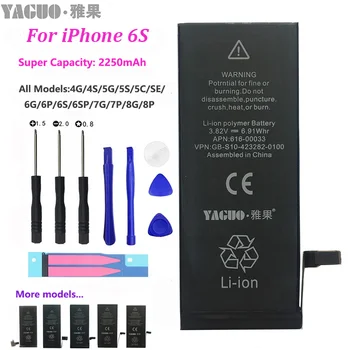 Prvotne Mobilni Telefon Baterija Za Apple iPhone 6S 6GS iPhone6S Super Visokih Realnih Zmogljivosti 2250mAh z Orodja za Popravilo Kit