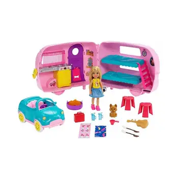 Prvotni Barbie Barbie FXG90 Klub Chelsea Playset z Lutko, Psiček, Avto, Preoblikovanje Avtodom in Pribor za rojstni dan