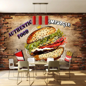 PVC Samolepilne Nepremočljiva Zidana Ozadje 3D Zid, Hamburger s Hitro Hrano Restavracija v Ozadju Stene Izmenljive Stenske Nalepke