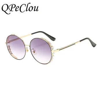 QPeClou Luksuzni Diamond Sončna Očala Ženske 2019 Novo Modno Kovinsko Gradient Okrogla Sončna Očala Ženski Bleščečimi Odtenki Gafas Oculos