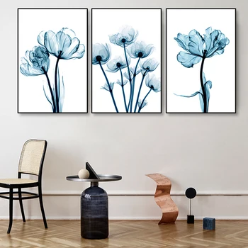 Rastline Cvetje Modra Akvarel Tiskanja Platno Plakat Wall Art Okras Zidana Minimalism Dnevna Soba, Spalnica Sliko