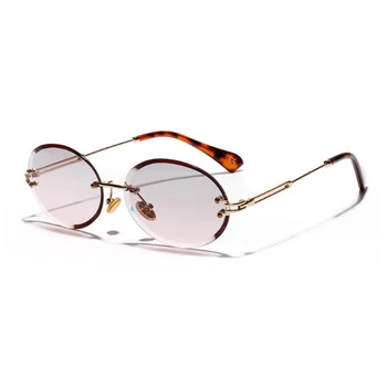 Retro ovalne sončna očala ženske brez okvirjev sivo rjava jasno objektiv rimless sončna očala za ženske uv400