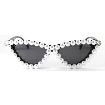 Retro Vintage Ozko Mačka Oči, Sončna Očala Za Ženske Očala Plastični Okvir Pearl Cateye Sončna Očala Z Nosorogovo
