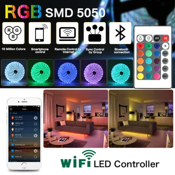 RGB LED trak 5m 10 m 15m vodoodporna led neon Prilagodljive luči 5050 DC12V 60 Led/M trakom, WIFI, Bluetooth IRRemote krmilnik napajalnik