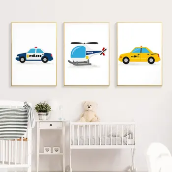 Risanka Avto Plakatov In Fotografij Taxi Gasilsko Platno Slikarstvo Baby Učenje Slike Za Otroke Sobi Na Steni Doma Dekoracijo