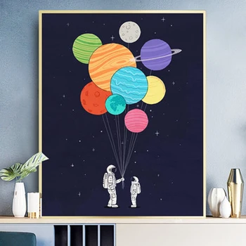 Risanka Prostor Astronavt Barvanje z številkami 50x40cm Vesolje Planet Raziskovanje Plakat Doma Dekor Slikarstvo Wall Art Slike