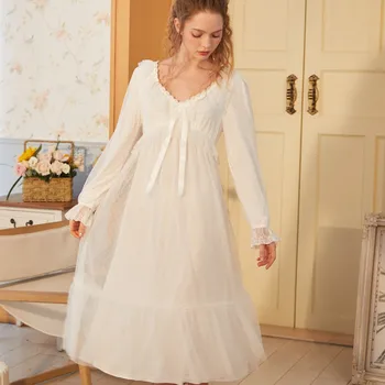 Roseheart Ženske, Homewear Belo Roza Bombažne Čipke Seksi Sleepwear Nightdress More Nightgown Sleepwear Homewear Obleke