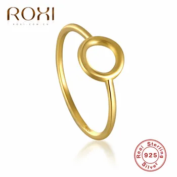 ROXI 925 Sterling Srebro Krog Krog Odprt Obroči Za Ženske Osebnosti Geometrijske Votlih Krog Nastavljiv Prstan Minimalističen Nakit