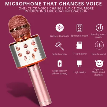 Ročni Prenosni Zvočnik Brezžični Mikrofon za Karaoke, 4 v 1 Bluetooth z Rekordno Funkcijo Brezžični Mikrofon