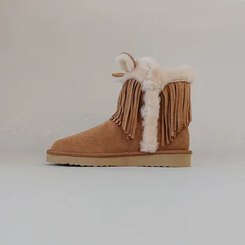 SANLUME Zimske Čevlje Ravno Platformo Sneg Škornji škornji za Ženske Pravi Ovčje Krzno Nepremočljiva Zdrsne Na Tassel Toplo