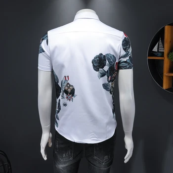 SHANBAO blagovne znamke moška kratka sleeved majico 2020 poletje nove luksuzne visoko kakovostne svile rose tiskanja nočni klub banket slim majica 19200