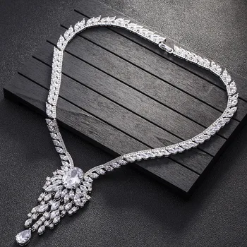 SINZRY Luksuzne blagovne Znamke v novo poročni nakit set white AAA kubičnih cirkonij banket tassl poročne težka ogrlico, uhane set
