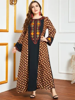 Siskakia Etnične Vezenje Maxi obleke za Ženske, Plus Velikost Jeseni Leta 2020 O Vratu Dolg Rokav Svoboden Muslimanskih arabski Turčija Dubaj Oblačila