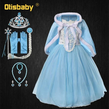 Snežna Kraljica Dekleta Princesa Obleko z Pravljice Hooded Plašč Modre Obleke za Dekleta Otrok Stranka, Cosplay Kostum Elza Frock