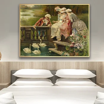 Sodišče številke oljna slika, natisnjena na platno klasični portret swan krajine platno, saj slikarstvo doma dekoracijo sliko