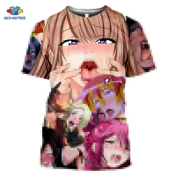 SONSPEE Japonske Hentai Anime Ahegao Majica 3D Tiskanja Poletje Priložnostne Vrh Kratek Rokav Modni T-shirt Ulične Hip Hop Ženske Moški