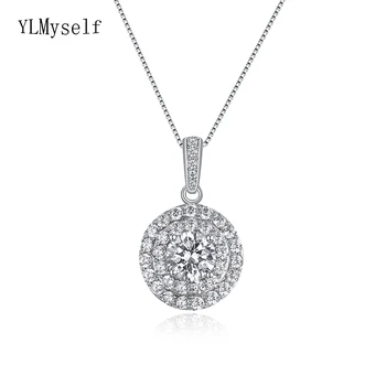 Srebrni kovinski Elegantno krog kristalno prekinitev verige, ogrlico, obesek, belo nakit lepo 925 sterling srebro Neverjetno obeski