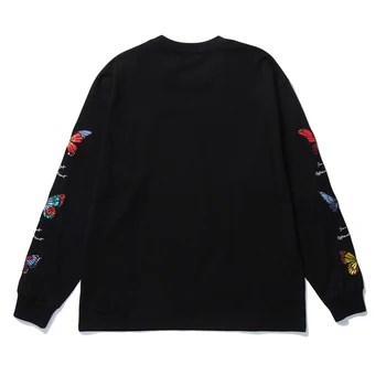 Strani, Večbarvni Metulja Print Dolg Rokav T-Majice Hip Hop Prevelik Tshirt Harajuku T Shirt Priložnostne Srajce Tees
