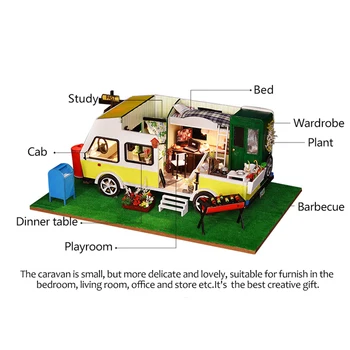 Super Mini Velikosti, Rekreacijska Vozila (RV) Dollhouses Model Zgradbe Kompleti Leseno Pohištvo, Igrače DIY Lutke Prosti čas, Počitnice