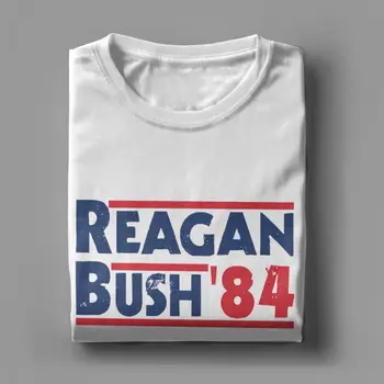 Tiskani Moški Majica s kratkimi rokavi Reagan Bush '84 Letnik Vrhovi Tees Kratek Rokav Konzervativno Republikanski VP O Vratu Oblačila Bombaža T-Shirt