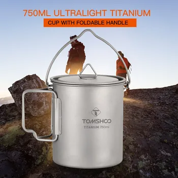 TOMSHOO 750 ml Ultralahkih Titana Pokal za Kuhanje na Prostem Prenosne Vode Pokal Vrč namizni Pribor Lonec iz Titana Pot Kampiranje Piknik