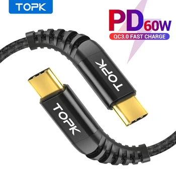 TOPK 1M 60 W USB Tip C Kabel USB C Kabel za Samsung S10 Xiaomi Oneplus PD QC3.0 Hitro Polnjenje Podatkovnega Kabla Tip-C Kabel