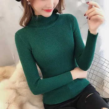 Turtleneck Topel Pulover Ženske Jeseni Leta 2020 Priložnostne Korejski Pozimi Pletene Femme Potegnite Visoko Elastična Ženski Osnovne Puloverji Pulover