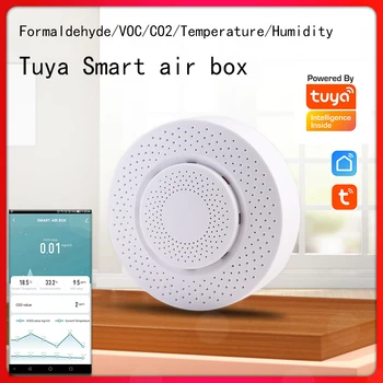 Tuya Wifi Smart Air Box Temperatura Vlažnost Senzor za Auto Alarm Detektor Formaldehida VOC Senzor Ogljikovega Dioksida Detektor Monitor