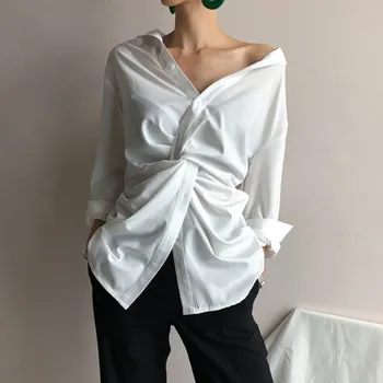 TWOTWINSTYLE Priložnostne Belo žensko Bluzo Off Ramenski V Vratu Pasu Križ Dolg Rokav Svoboden korejski Vrh Ženskih Oblek Pomlad 2020