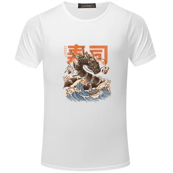 Ulične Veliki Suši Zmaj Print Majica s kratkimi rokavi Moški in Ženske, Hip Hop Kratkimi Rokavi Tshirt Japonski Risani Harajuku T-Shirt S5MC45 R