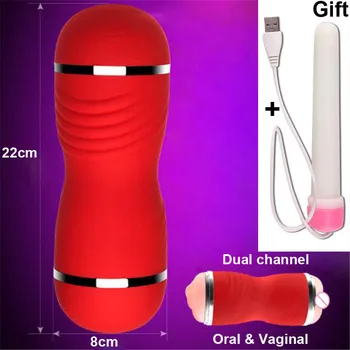 Umetne vagine & Ustni Dual channel Masturbator za človeka Žep Sex Vagina pravi muco Odraslih igrač za moške Masturbacija Blowjob