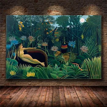 Umetnost Sanje, ki jih Surrealist Umetnik Henri Rousseau Platno, Tisk Slikarstvo Gola Ženska Tropskih Deževnih Gozdov, Naravnih Živalskih Doma Dekor