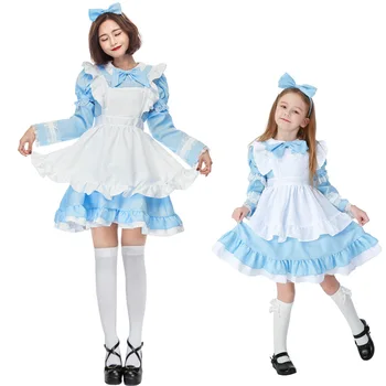 Umorden Ljubka Lolita Devica Kostum Obleko Čudežni deželi Alice Cosplay za Teen Dekleta Dekle Ženske Halloween Modra