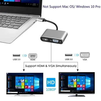 USB3.0 do HDMI VGA Adapter USB 3.0 na HDMI Pretvornik 1080P Podpira HDMI VGA Sinhronizacija Izhod za Windows 10/8/7 Samo