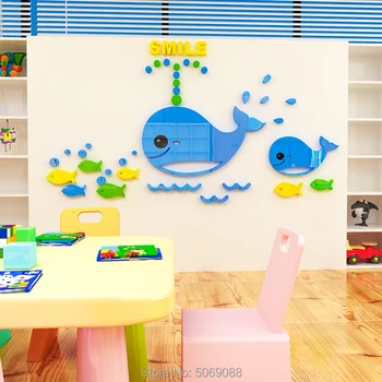 Ustvarjalne delfinov, nalepke, 3d otroška soba, kopalnica, plavanje akril dekoracijo ozadju stenske nalepke