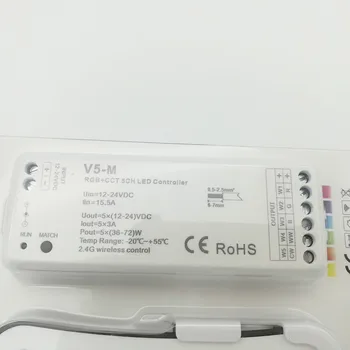 V5-M+R8-2 DC12V - 24V 5CH 2.4 G RGB RF+SCT LED Krmilnik Barvna temperatura nastavitev svetlosti za RGB+SCT LED Trak, Trakovi luči
