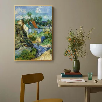 Van Gogh Pšenično Polje Kmetija Krajine Oljna slika Klasičnih Povzetek Platno, Saj Wall Art Plakat in Tiskanje Doma Dekor