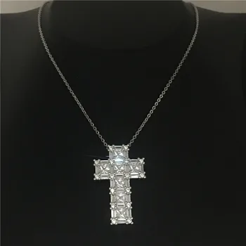 Vecalon Ročno Križ obesek 925 Sterling srebro AAAAA cirkon Poročni Obeski z ogrlica za Ženske Poročne Nakit Darilo
