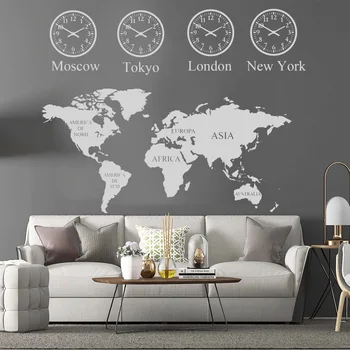 Veliki Svetovni Zemljevid Vinil Stenske Nalepke, London Newyork Tokiu, Moskvi Mestu Čas Za Hišo Dnevna Soba Dekoracijo Spalnica Dekor Zidana