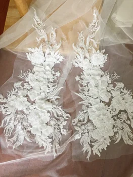 Veliko 3D Strani beaded kristalno poročno obleko aplicirano v slonovine , couture kristalno aplicirano, poročni nakit, poročne capelet