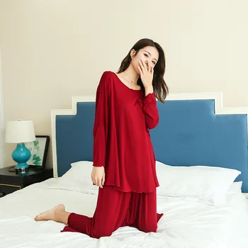 Velikosti Doma Nastavite Ženske Jeseni Ultra Svoboden Dolg Rokav Gleženj Dolžina Hlače, Pižame Dva Kosa Iz Širok Noge Hlače Modal Sleepwear