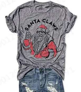 Vesel Božič Kratka Sleeved Plus Velikost majica s kratkimi rokavi Ženske Santa Claus Natisnjeni Preprosta O-Vratu Pol-Rokav Seksi Ženske Majice Bombaž