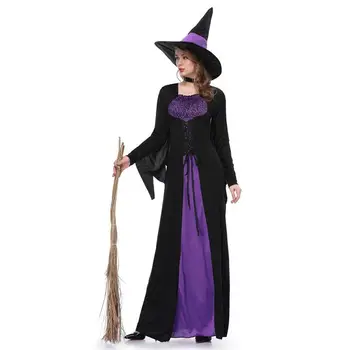 Vijolična Čarovnice Halloween Kostum za Odrasle Dolg Rokav Cosplay pustna s Klobuk Gleženj Dolžina Tematskih Stranka Enotna