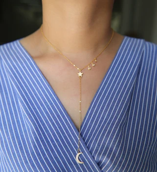 Visoka kakovost 3 barve Choker lariat luna star ogrlica Božično darilo 925 sterling srebro trendy lepe ženske dolge verige