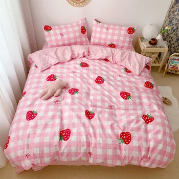 Visoka kakovost Posteljnine Komplet za dekleta sweet strawberry Posteljo Stanja Rjuhe Kritje Prevleke, posteljnina, oblačila domačega tekstilnega 4pcs/set