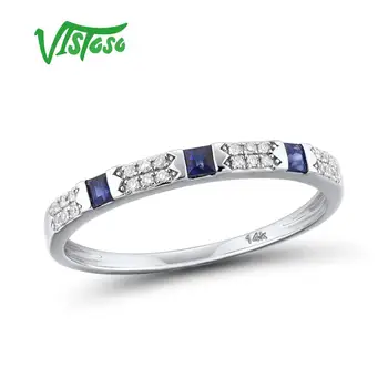 VISTOSO 14K Y/W Zlata prstana Za Ženske Resnično Bleščeč Diamant Fancy modra, temno Modra Smaragdno Posla Obletnico Elegantna Fine Nakit