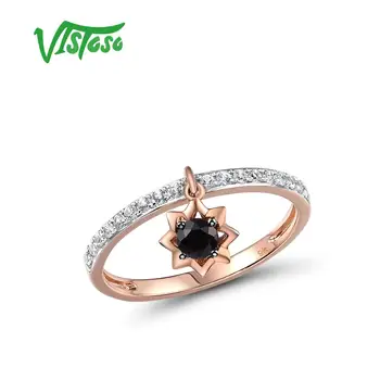 VISTOSO Resnično 9K 375 Rose Gold Ring Black Safir&White Sapphire Za Lady Posla Obletnico Lepa Elegantna Fine Nakit