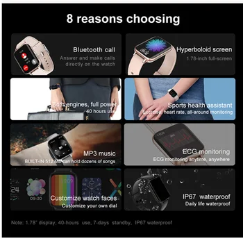 Vwar Predvajalnik Glasbe Pametno Gledati 1.78 palčni HD Zaslon, Bluetooth Klic Šport Fitnes Tracker Ženske Ženske Smartwatch za nasprotnega IOS