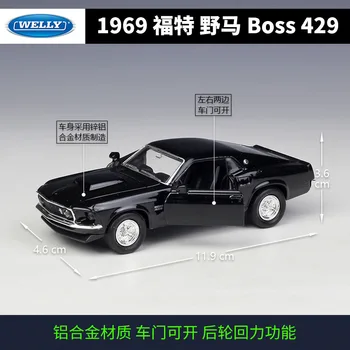 WELLY 1:36 1969 Ford Mustang Boss 429 Zlitine Luksuznih Vozil Diecast Potegnite Nazaj, Avto Blaga Model Igrača Zbirka