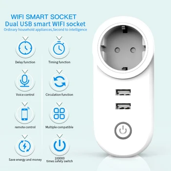 WiFi Socket EU Brezžično Smart Plug Prenapetostna Zaščita Dvojna Vrata USB power Večfunkcijsko trak delo z Alexa Google Pomočnik